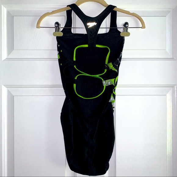 Speedo Black & Green Graffiti Swimsuit Sz 6 - Picture 2 of 8